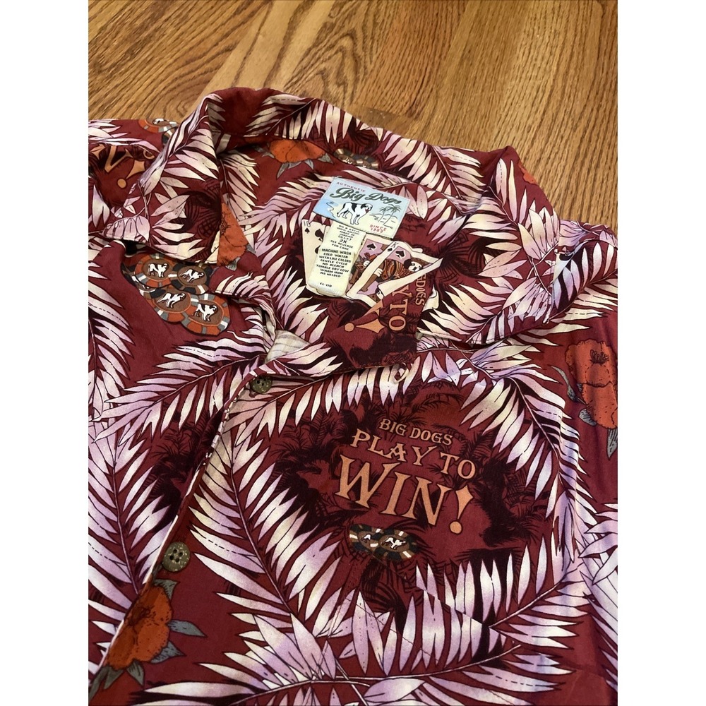 Vintage Big Dogs Men's Hawaiian Shirt Red Poker Casino AOP Rayon Size 2XL